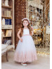 White Tulle Rose Pink Lace Ankle Length Flower Girl Dress